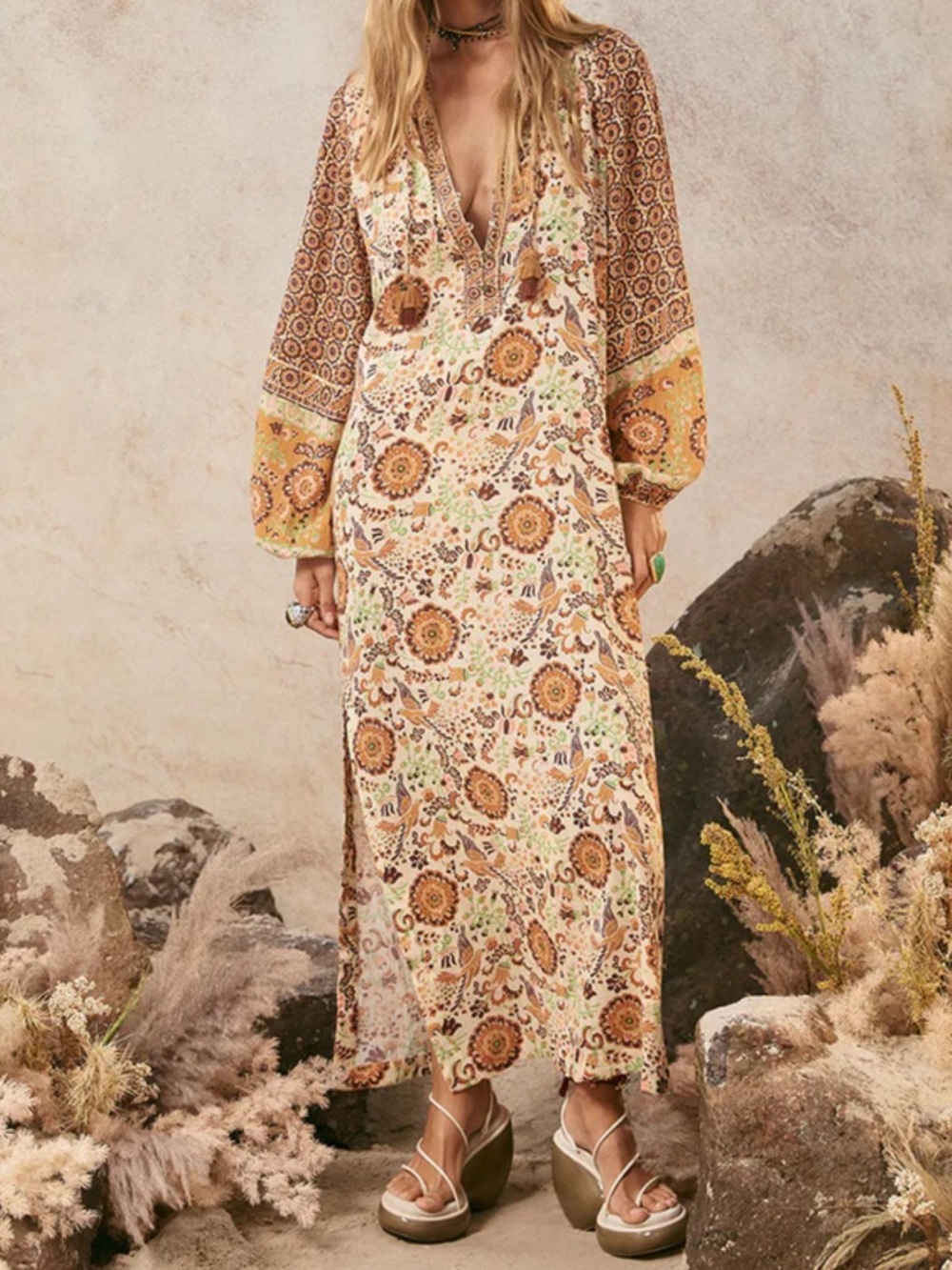 Spell Sannah Boho Maxi Dress in Golden Ochre